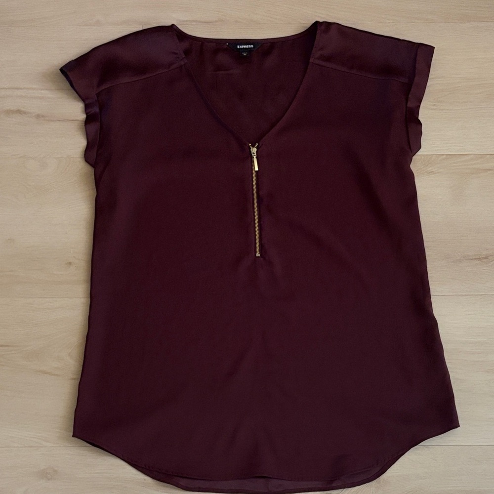 Express Deep Burgundy Blouse with Gold Zipper